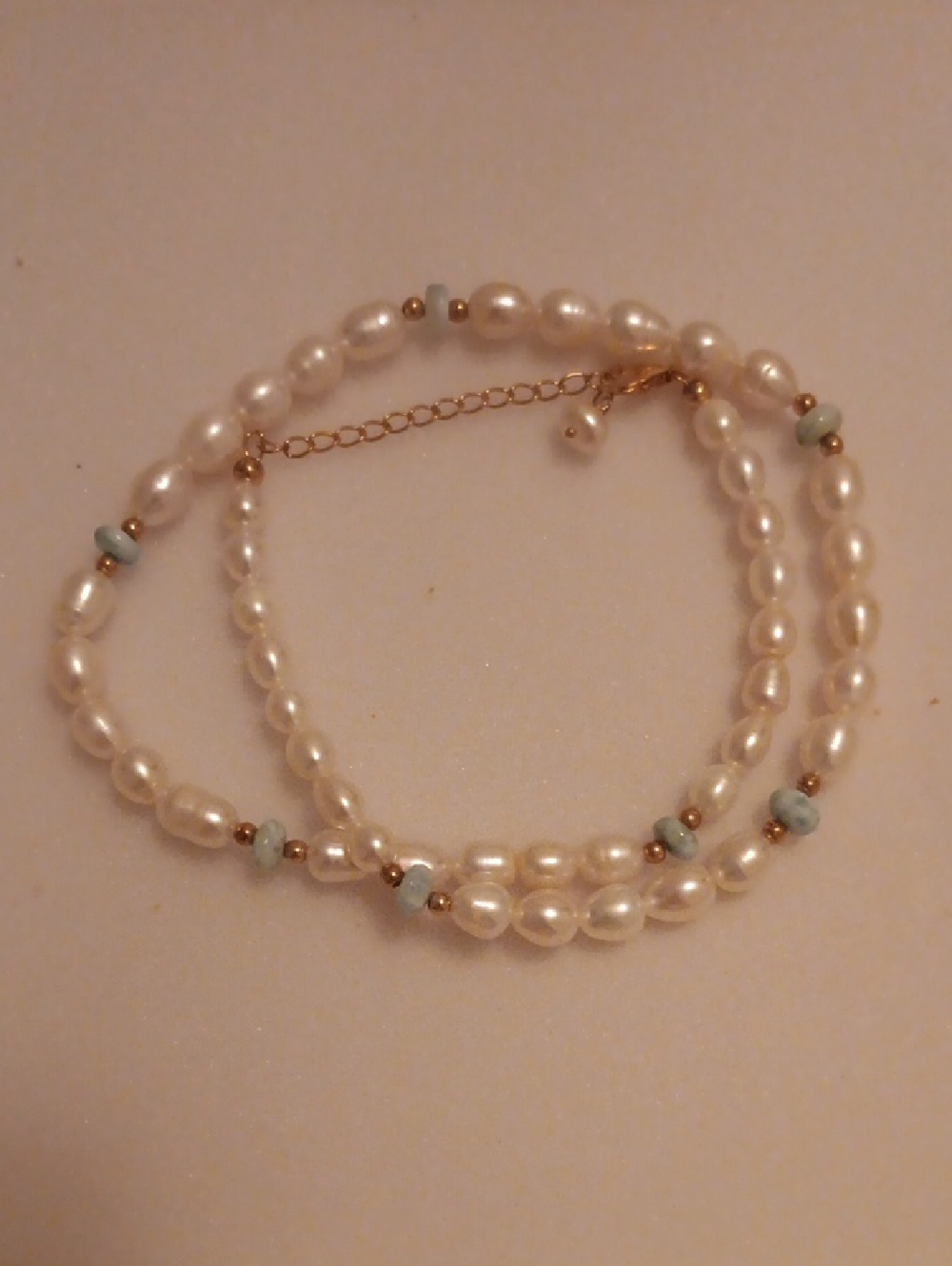 White Freshwater Pearl and Larimar 10.00 ctw Necklace in 18K Vermeil Yellow Gold